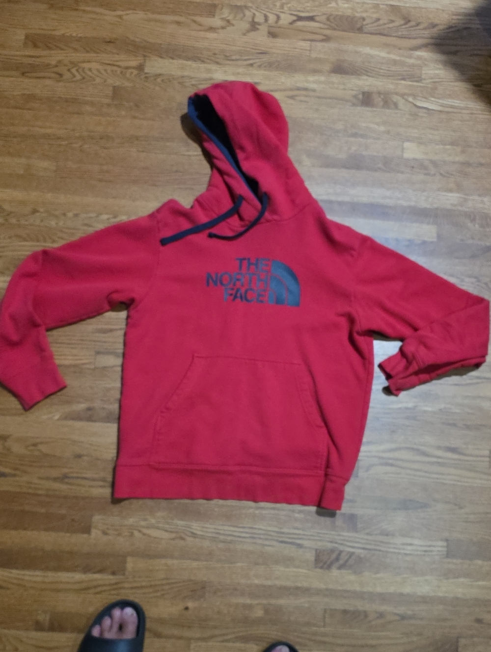 The North Face Mens Red Pullover Hoodie with Navy Logo Size M